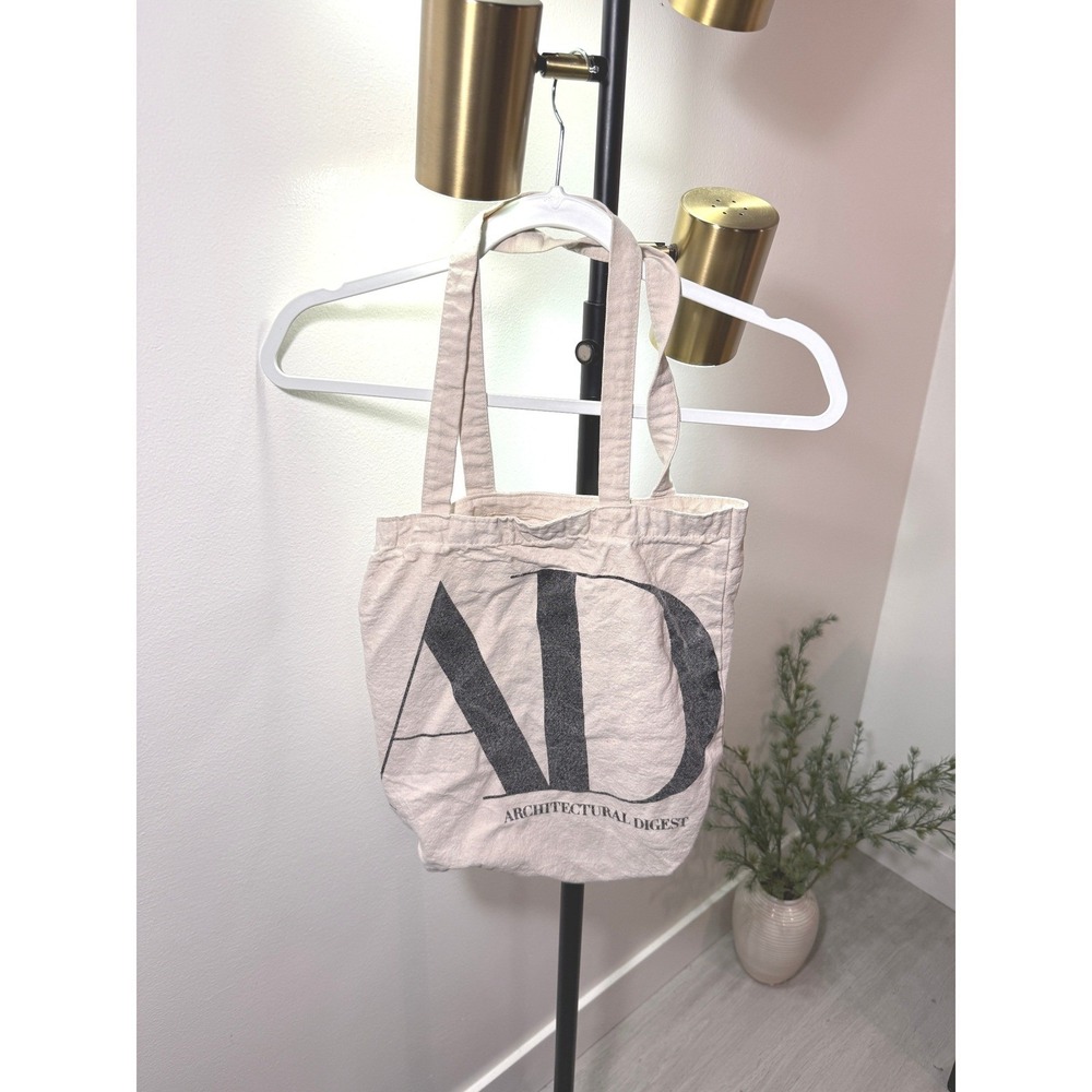 Architectural Digest AD Canvas Tote Bag Cream Logo Print Reusable Shopper Bag